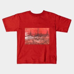 Fantastic landscape, nature, mountain, volcano. Encaustic wax art. Painting drawing Kids T-Shirt